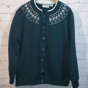 Ugly Sweater Christmas Button Up Sweatshirt w Snowflakes by Speculation Size L